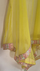 Yellow Net dupatta with multi color border