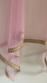 Pink Net dupatta with border. Wedding chunri