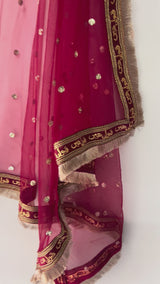 Pakistani Bridal Net dupatta with fringe border