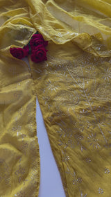 Mul Chanderi dress material with mukaish -Flamingo