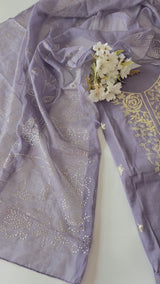 Mul Chanderi dress material with pitta and mukaish work dupatta