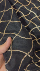 Black velvet sequin embroidered fabric