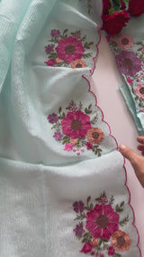 Blue Sunflower Embroidery Crush dress material unstitched