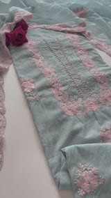 Blue Mul Chanderi embroidered Unstitched Suit