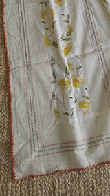 Cotton Printed Yellow Floral Kantha work Dupatta