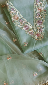 Parsi Embroidery Aqua Pure Organza suit