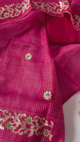 Red Kotta with kotta embroidered kurta dupatta set Unstitched
