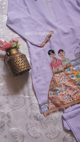Co-ord set with doll embroidery. Designer pant and shirt set