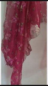 Scallop border floral printed Indian dupatta for women.