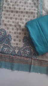 Blue Printed Pashmina Unstitched suit set