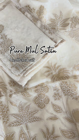 Pure Banarasi Mul Satin Kurta dupatta set with Tissue cutwork embroidery