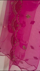 Pink Net dupatta with scallop border