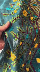 Peacock color Chanderi Phulkari embroidery Unstitched suit material