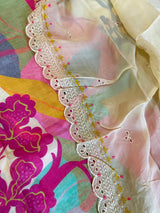 Printed Maslin Scallop embroidery Dress material. - Neel Creations By Saanvi