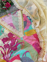 Printed Maslin Scallop embroidery Dress material. - Neel Creations By Saanvi