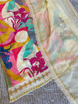 Printed Maslin Scallop embroidery Dress material. - Neel Creations By Saanvi