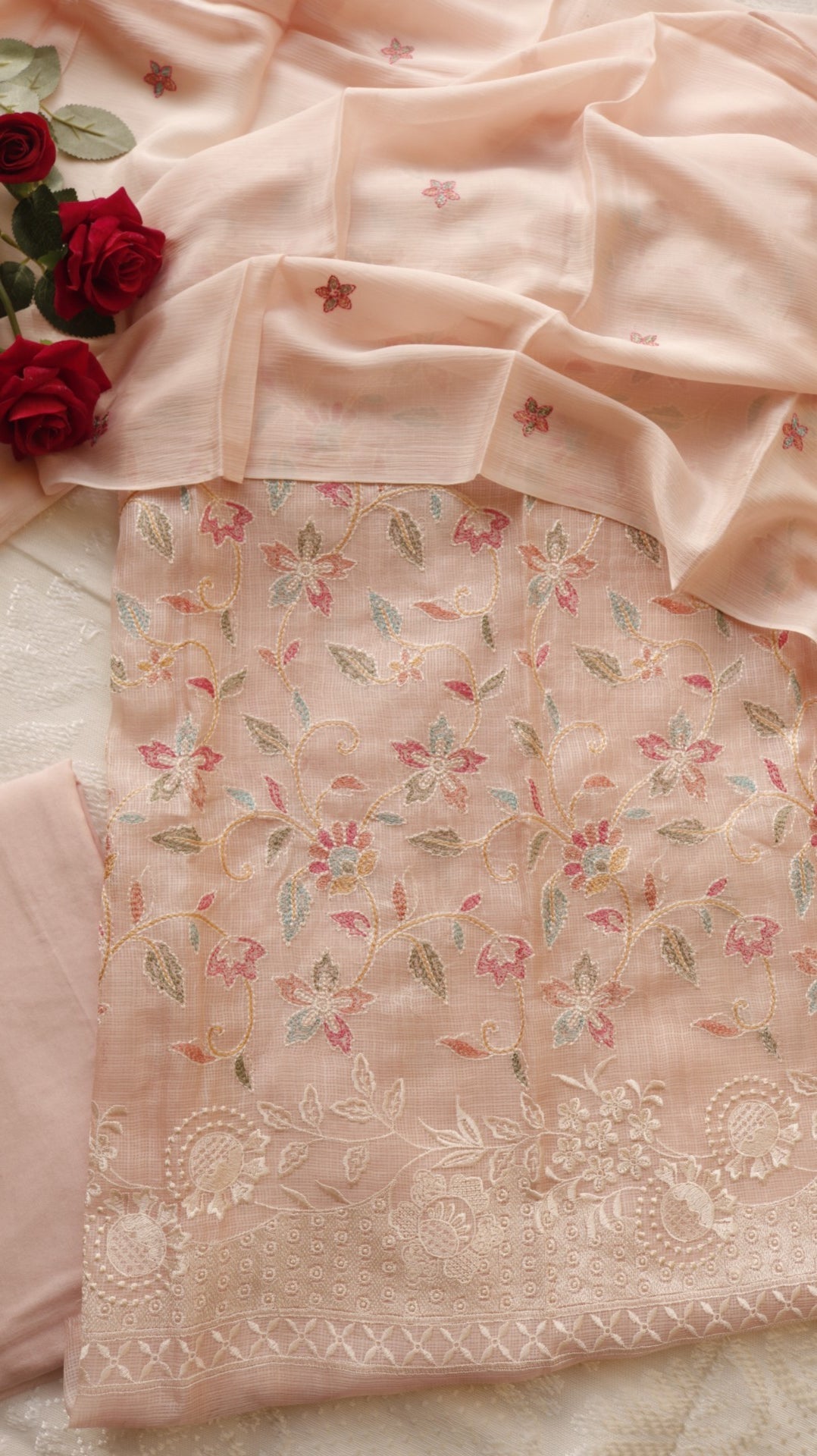 Pure Kotta with floral embroidery Dress material - Neel Creations By Saanvi