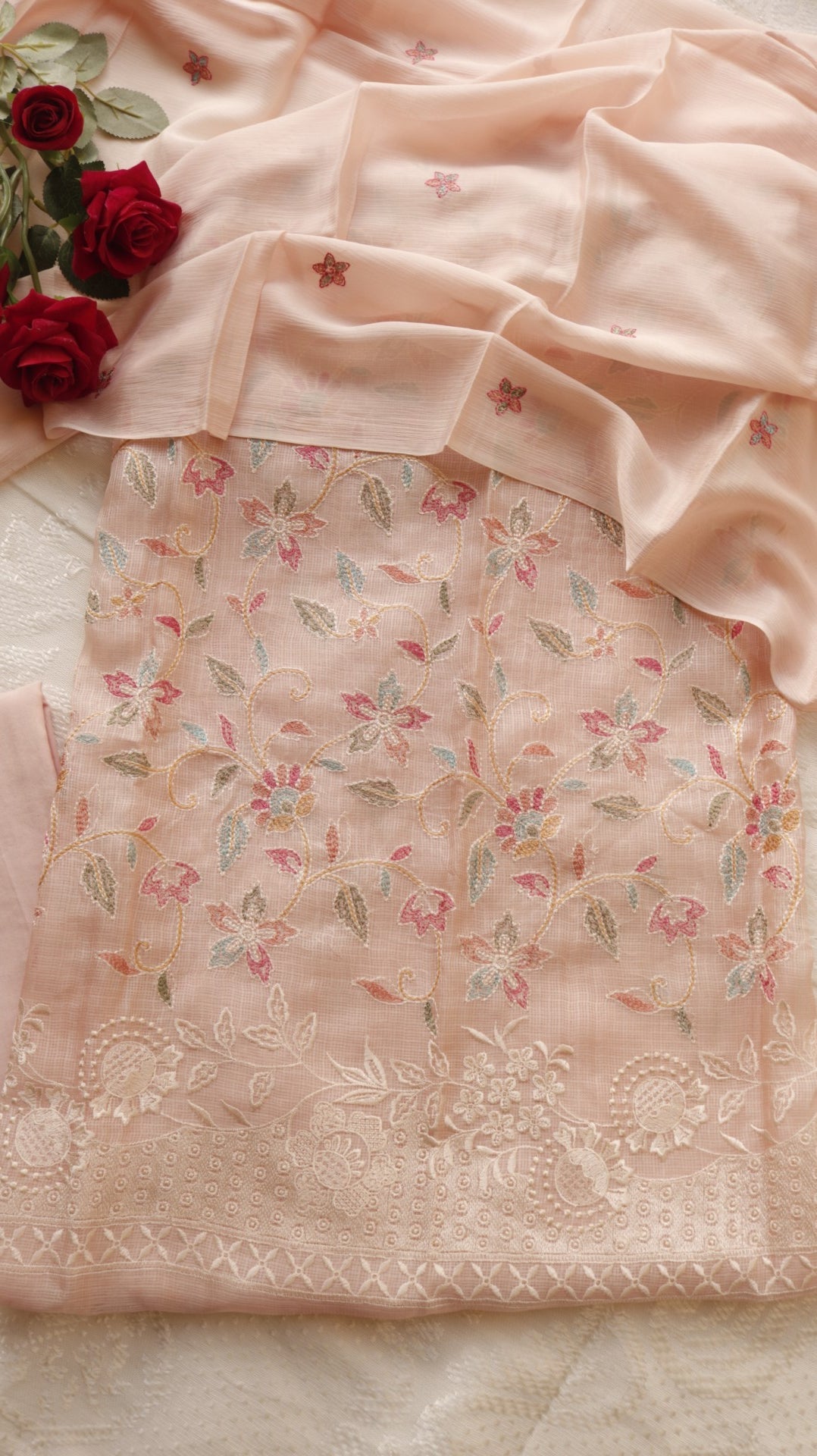 Pure Kotta with floral embroidery Dress material - Neel Creations By Saanvi