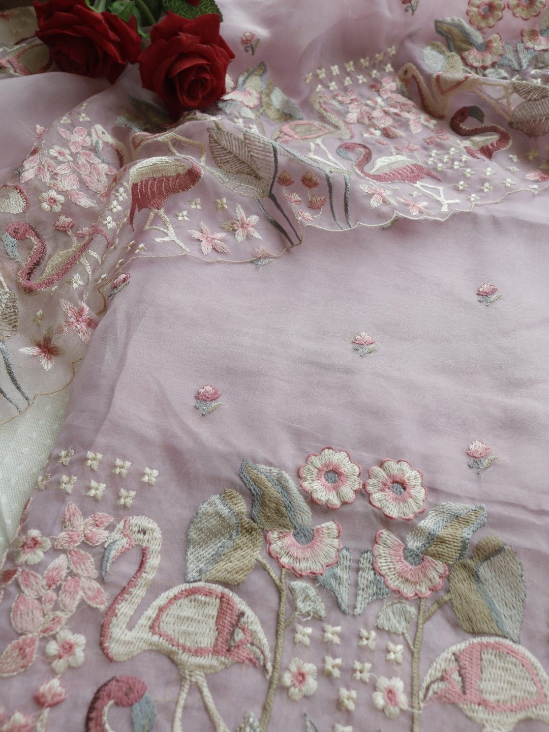 Pure Organza colorful Flamingo embroidery Dress material - Neel Creations By Saanvi