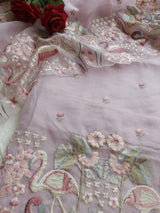 Pure Organza colorful Flamingo embroidery Dress material - Neel Creations By Saanvi