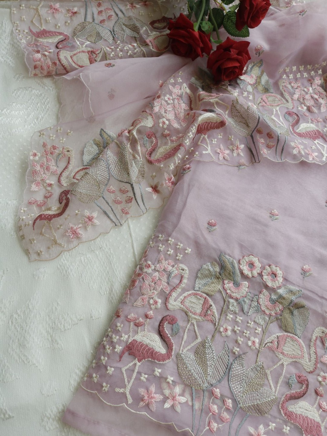 Pure Organza colorful Flamingo embroidery Dress material - Neel Creations By Saanvi