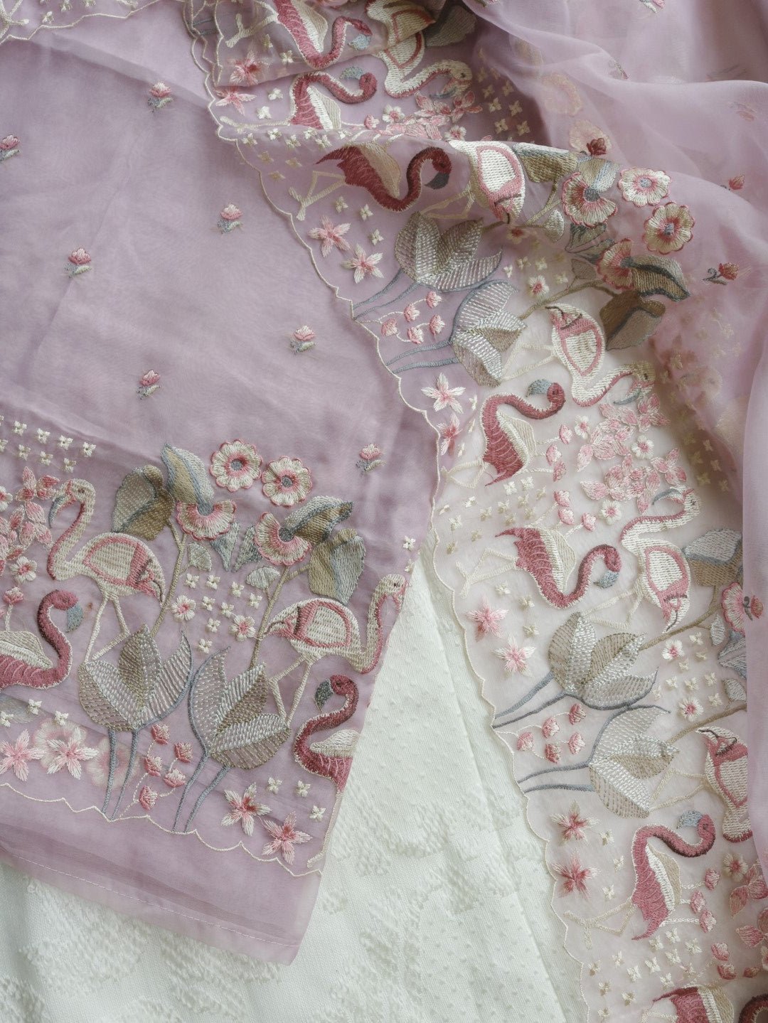 Pure Organza colorful Flamingo embroidery Dress material - Neel Creations By Saanvi