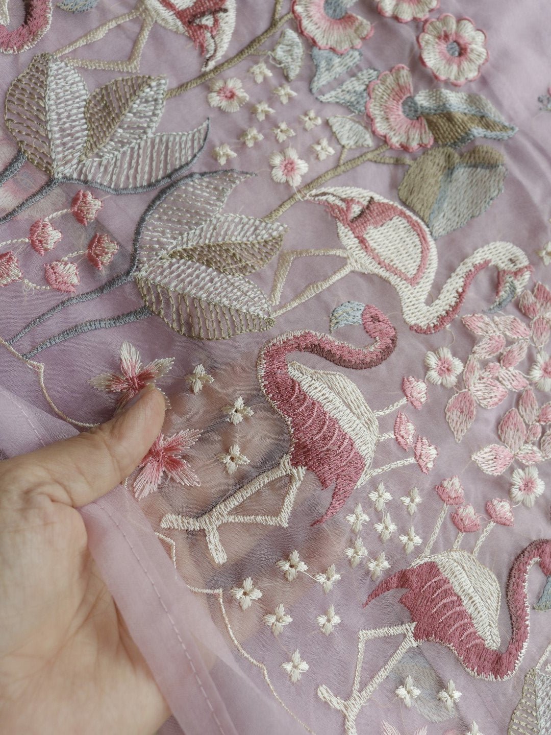 Pure Organza colorful Flamingo embroidery Dress material - Neel Creations By Saanvi