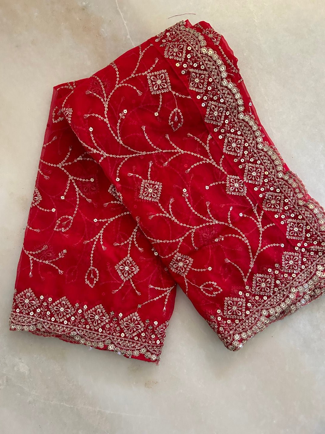 Red dupatta all over embroidery. - Neel Creations By Saanvi