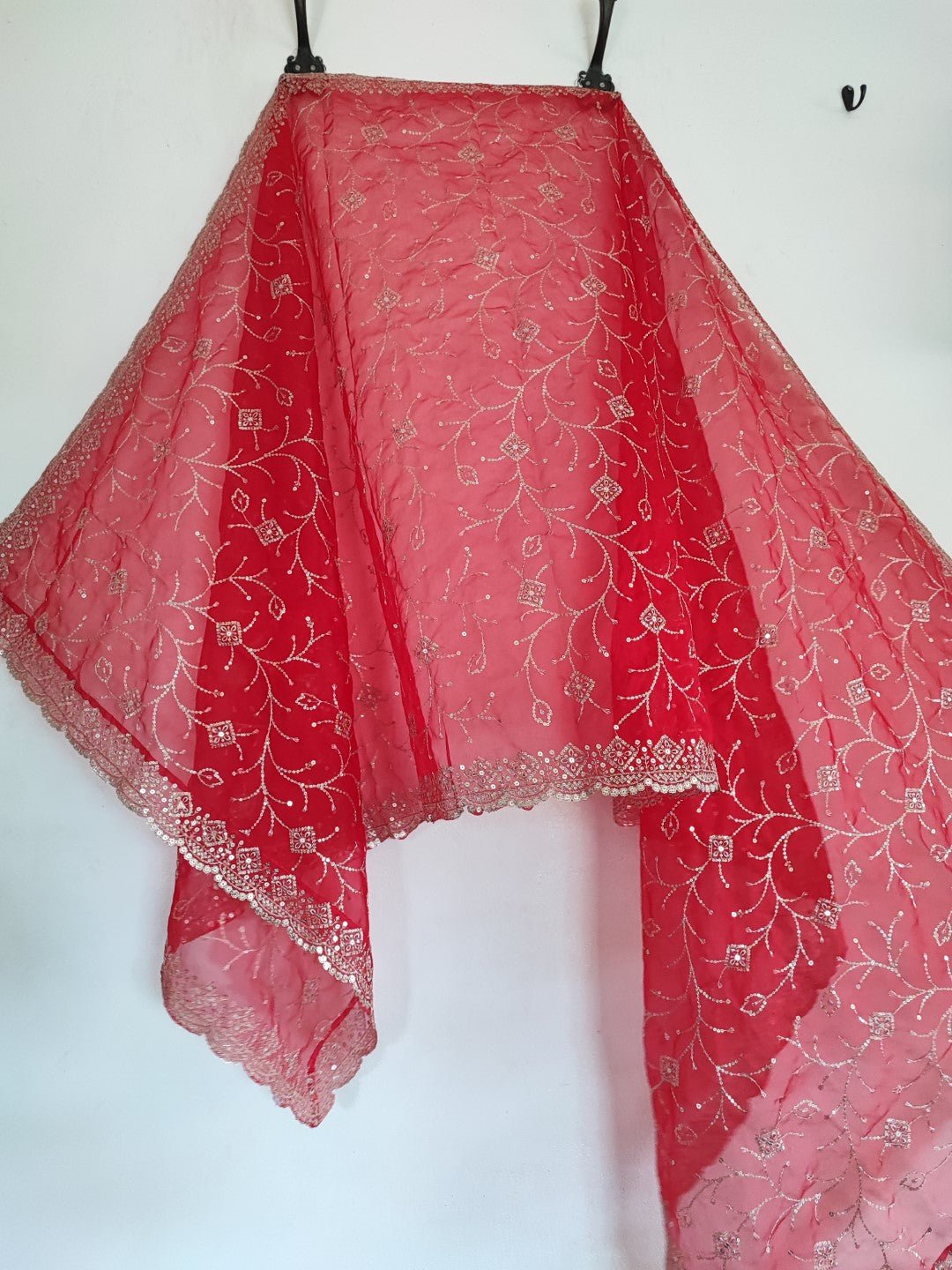 Red dupatta all over embroidery. - Neel Creations By Saanvi