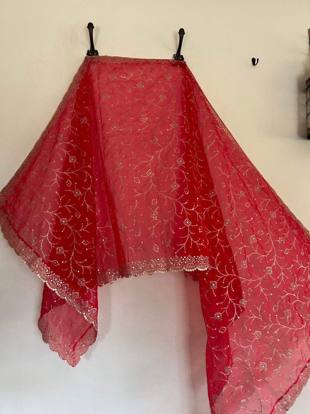 Red dupatta all over embroidery. - Neel Creations By Saanvi