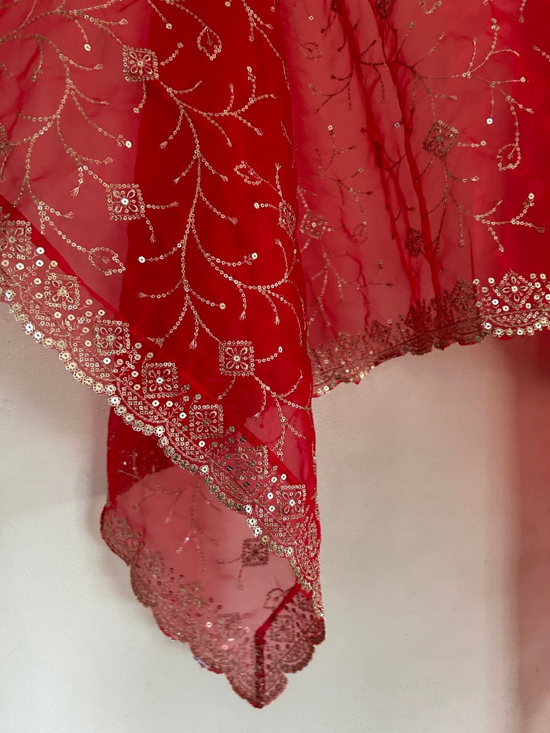 Red dupatta all over embroidery. - Neel Creations By Saanvi