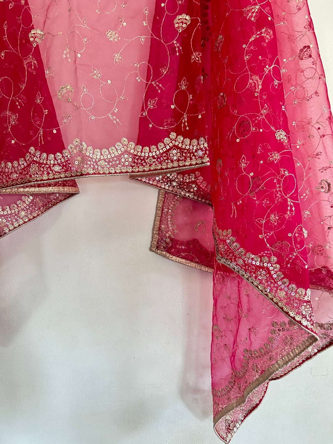 Red Net dupatta all over embroidery. - Neel Creations By Saanvi