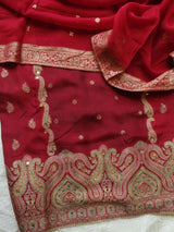 Red Russian silk Partywear dress material - Neel Creations By Saanvi