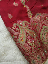 Red Russian silk Partywear dress material - Neel Creations By Saanvi