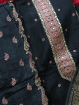 Red Russian silk Partywear dress material - Neel Creations By Saanvi