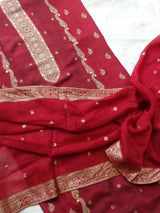 Red Russian silk Partywear dress material - Neel Creations By Saanvi