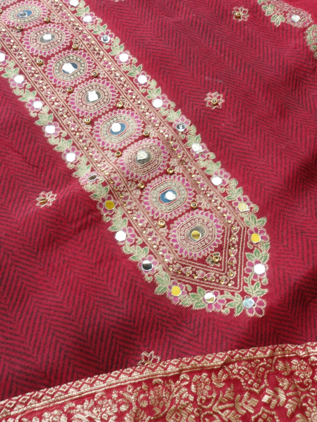 Red Russian silk Partywear dress material - Neel Creations By Saanvi