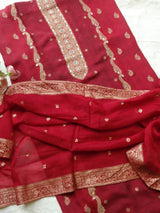 Red Russian silk Partywear dress material - Neel Creations By Saanvi