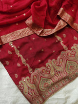 Red Russian silk Partywear dress material - Neel Creations By Saanvi