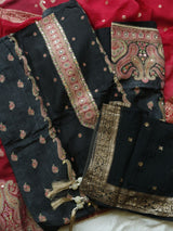 Red Russian silk Partywear dress material - Neel Creations By Saanvi