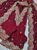 Crush Velvet mirror work party wear unstitched suit set