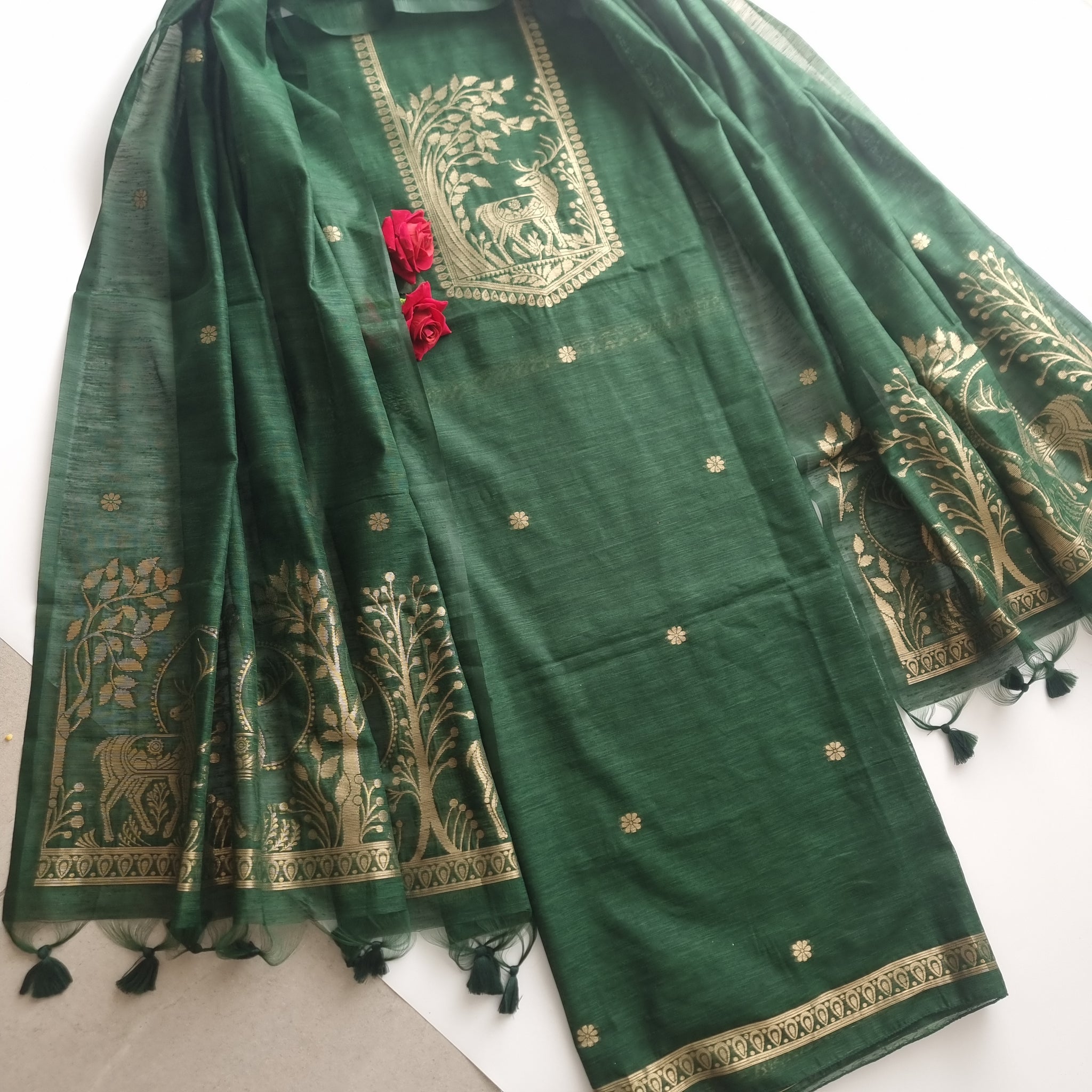 Green Vedika Silk Unstitched suit material