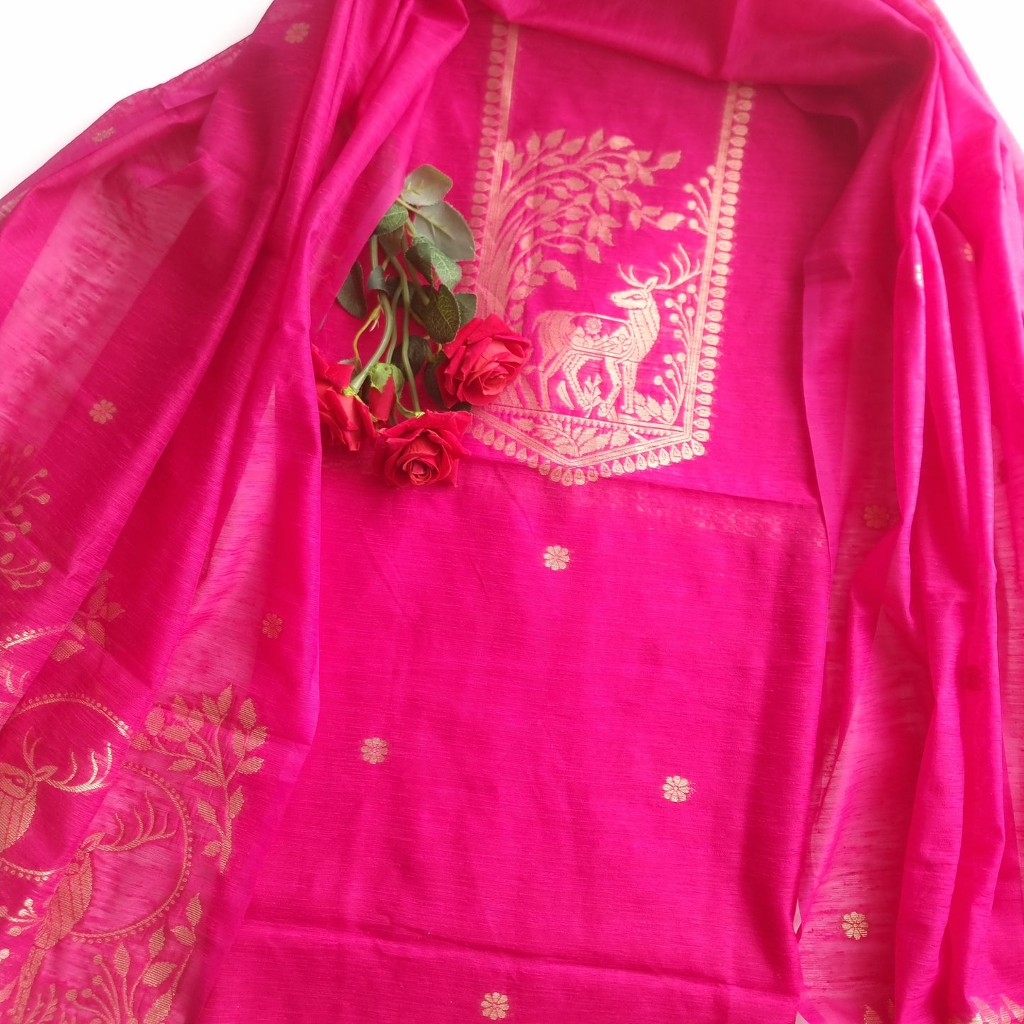 Pink Vedika Silk Unstitched suit material