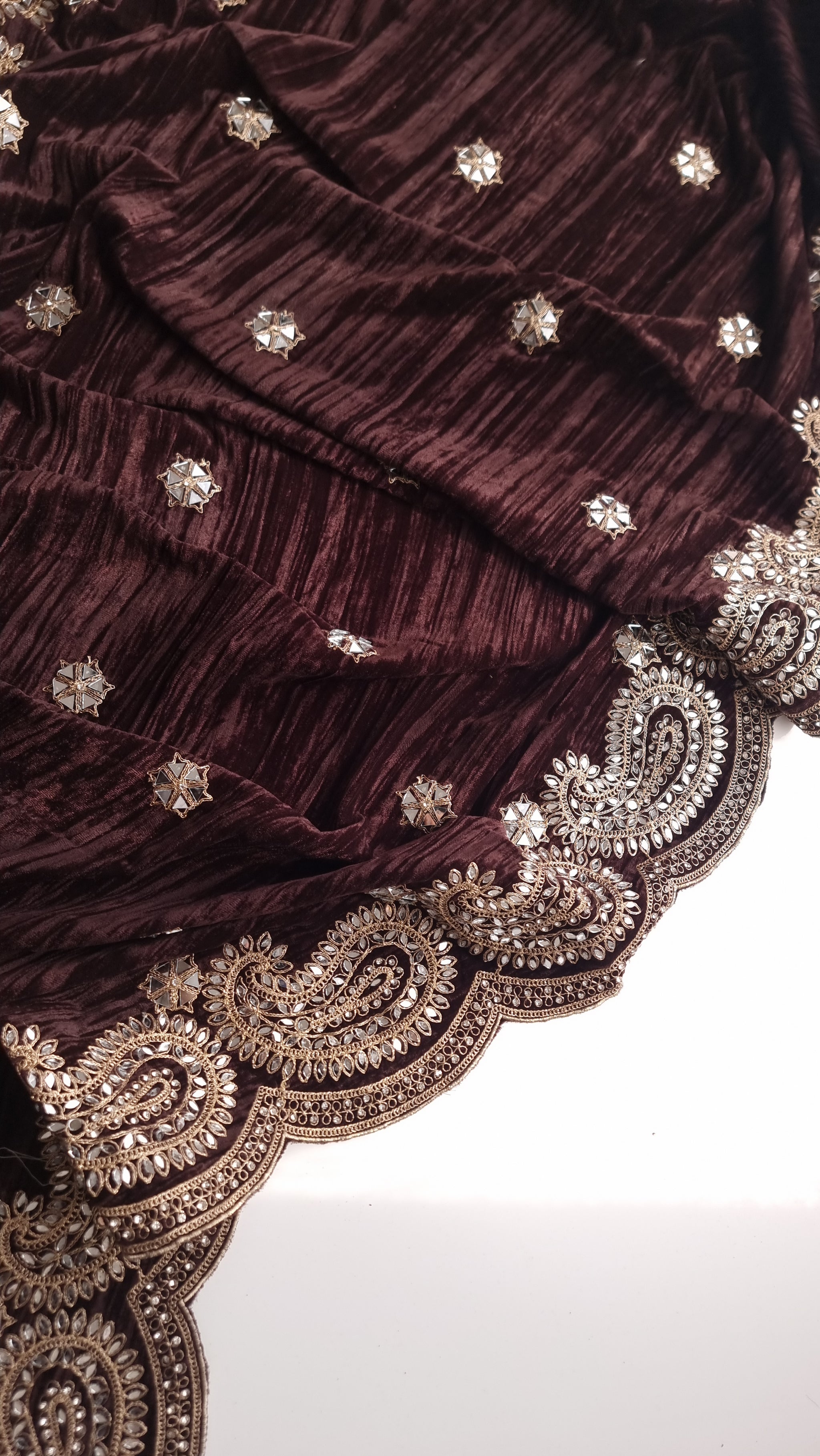 Crush Velvet mirror work party wear unstitched suit set