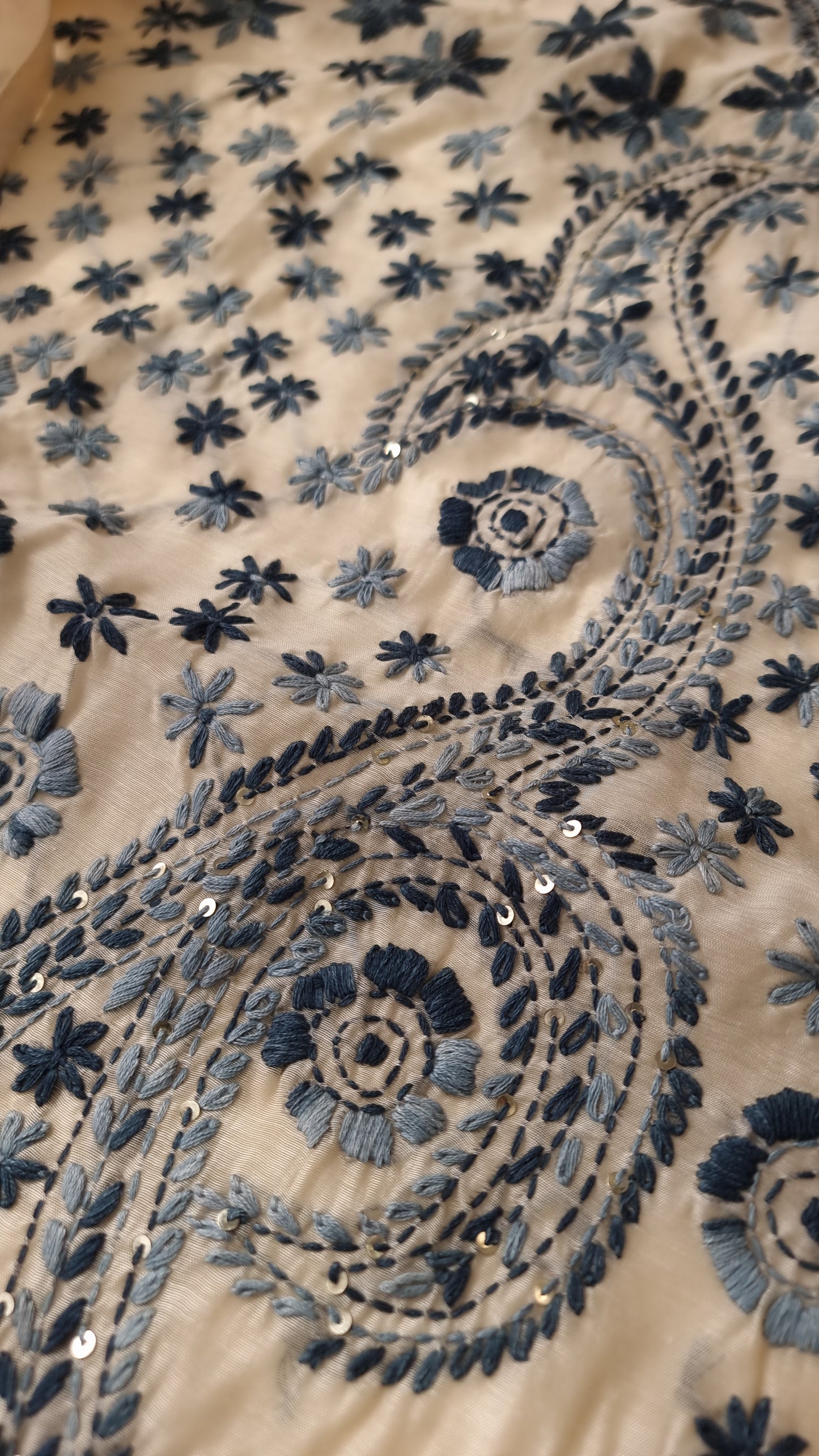 Chanderi knot embroidery Unstitched suit material