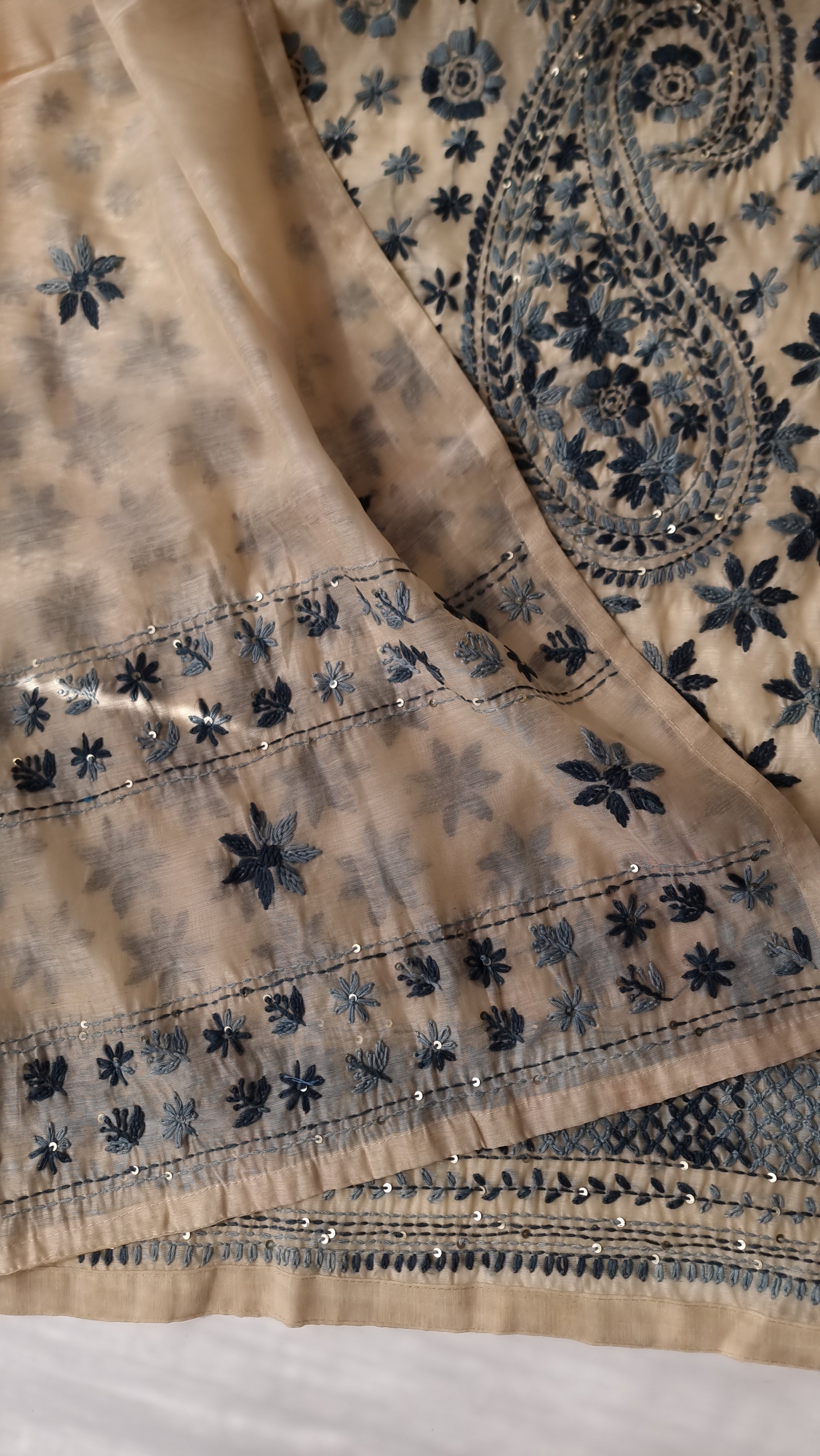 Chanderi knot embroidery Unstitched suit material