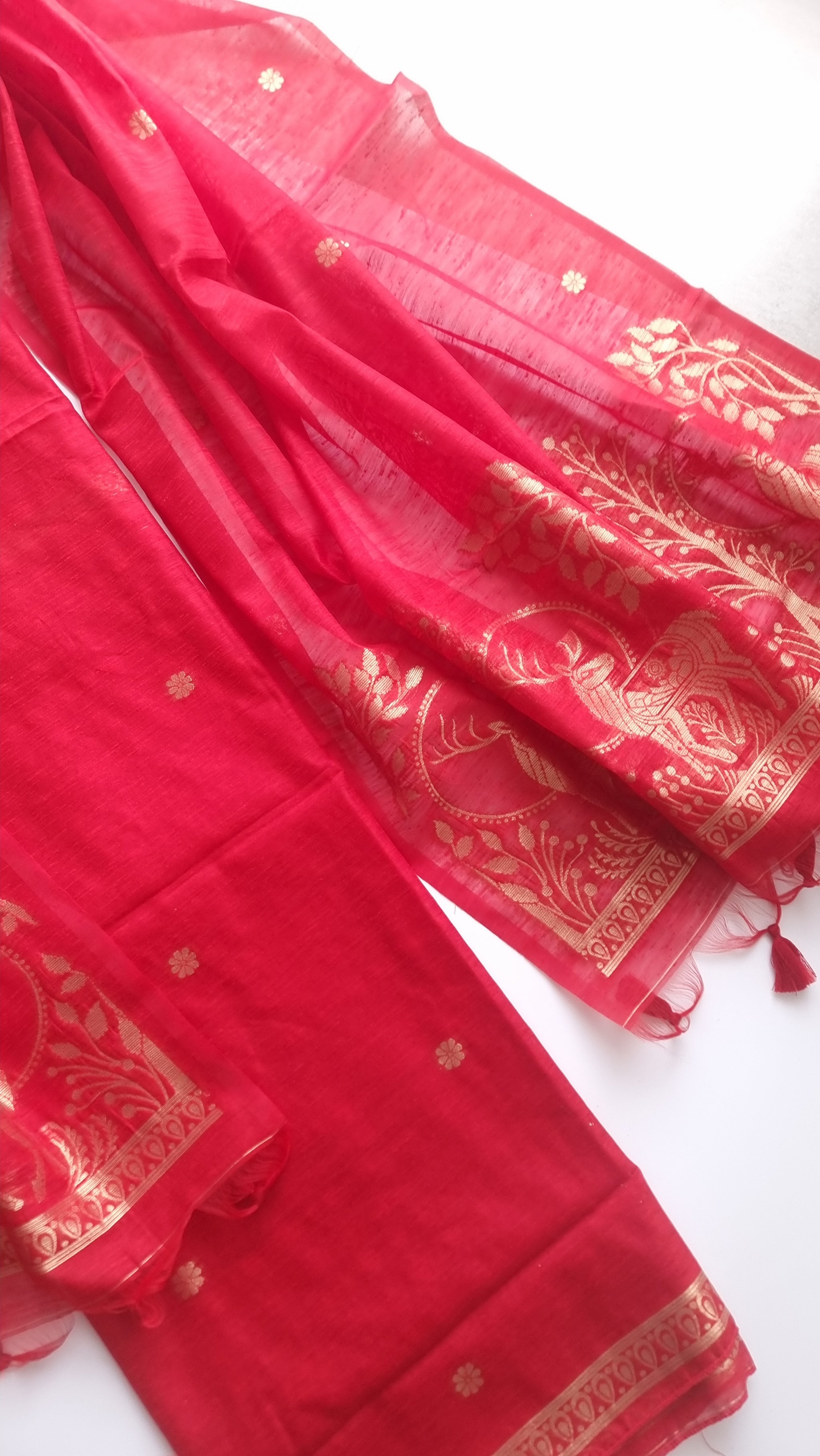 Red Vedika Silk Unstitched suit material