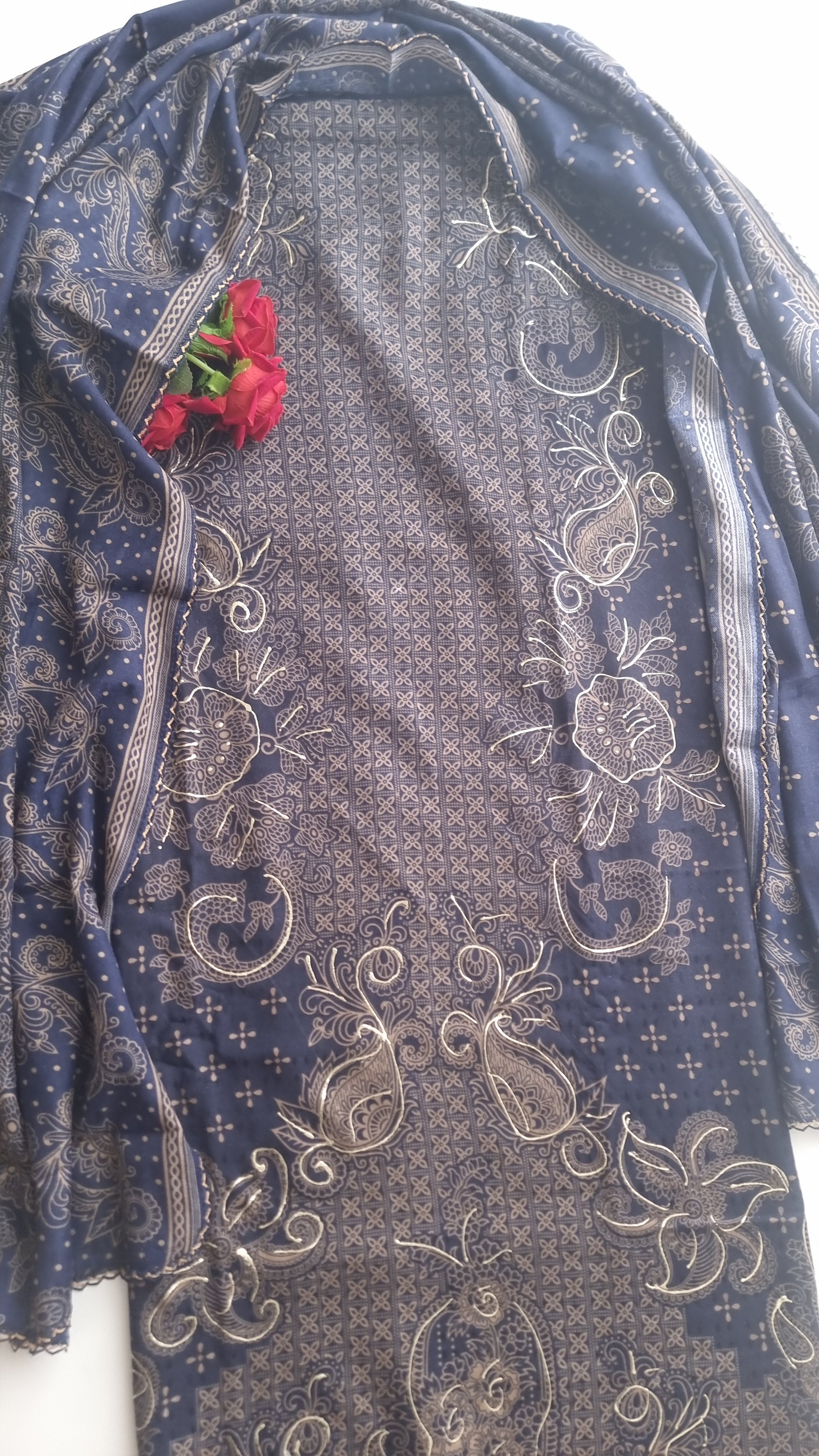 Blue Pashmina Unstitched suit set