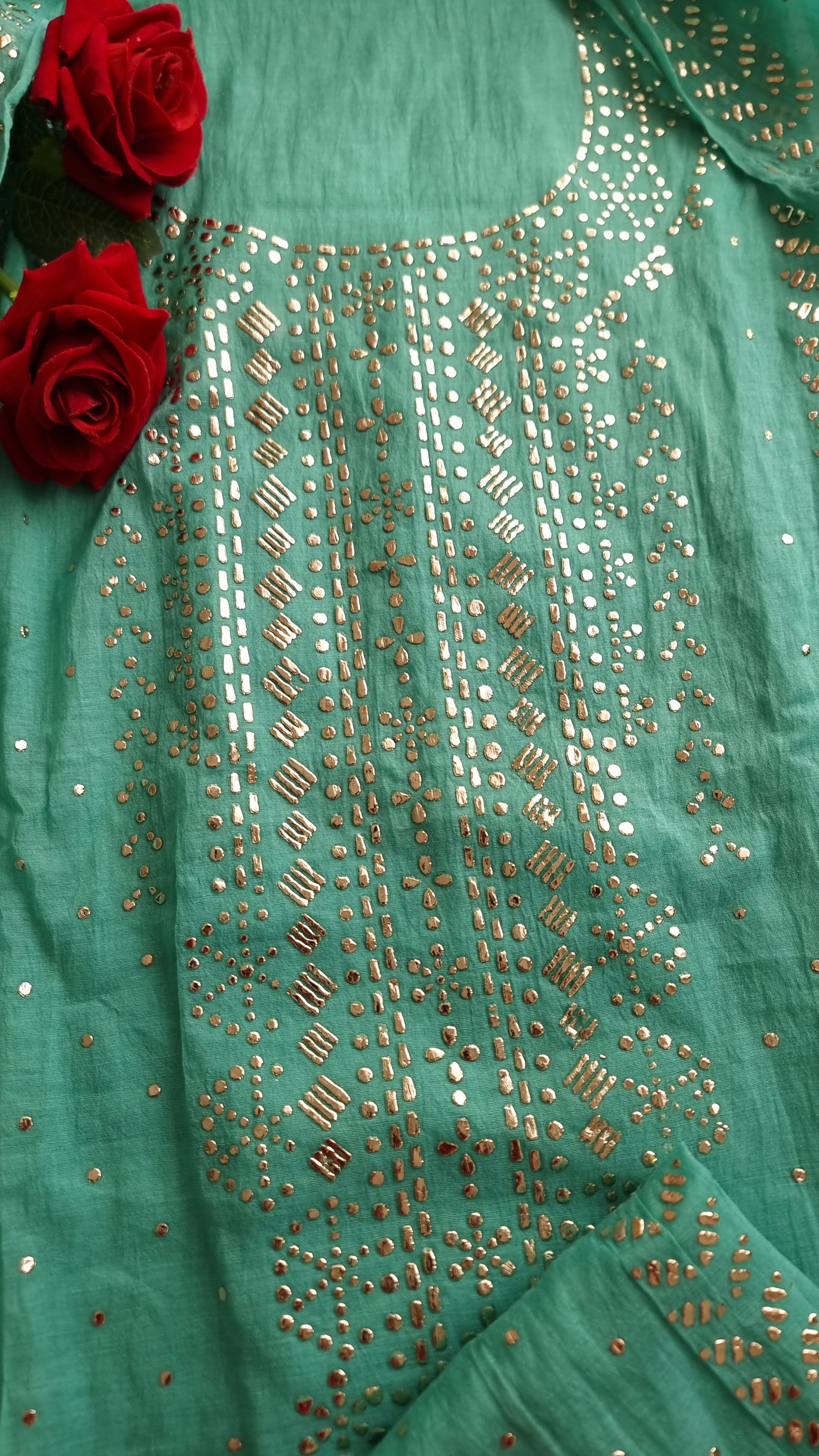 Mul Chanderi dress material with  Pasted mukaish work