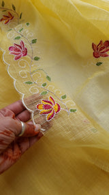 Yellow Kotta embroidered kurta dupatta set Unstitched